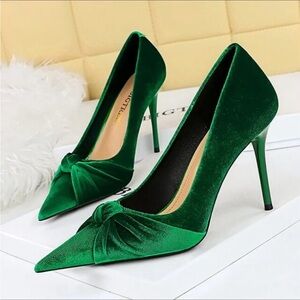 Big tree green retro women suede 10 cm high heels party butterfly-knot size 40